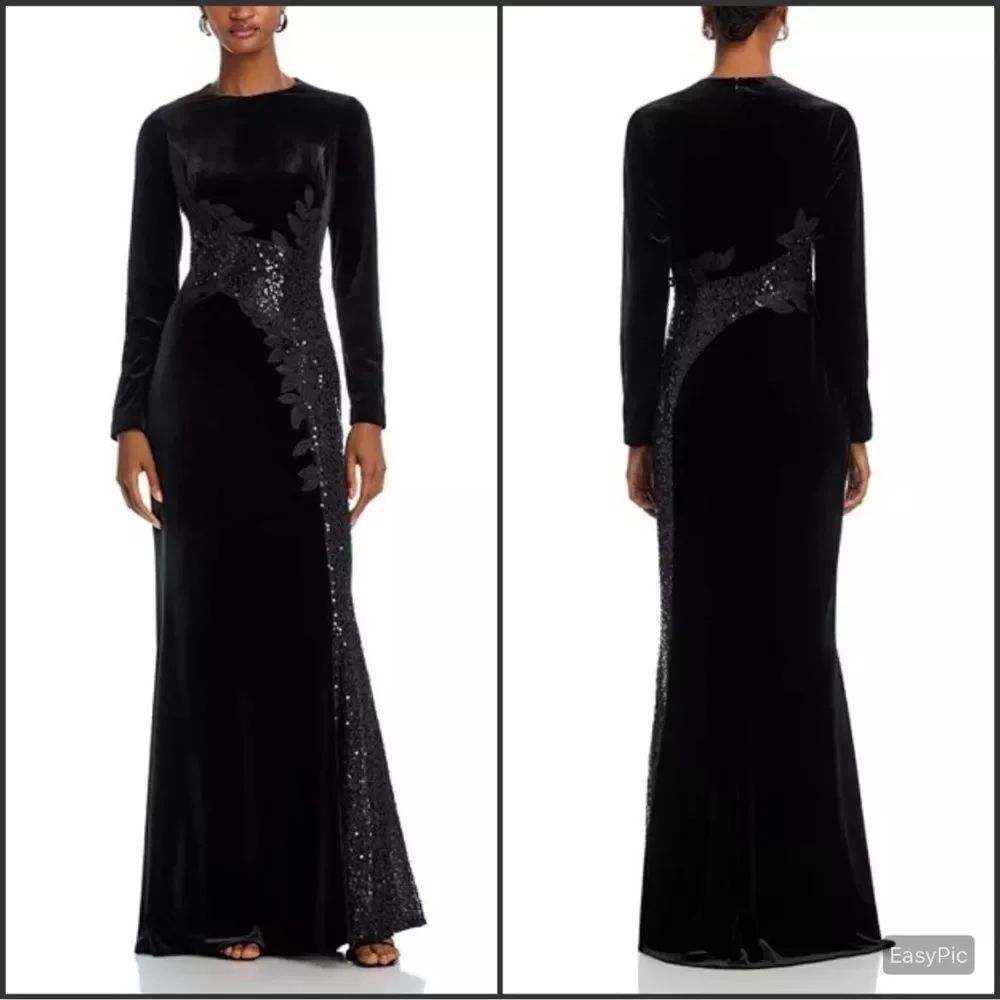 Teri Jon by Rickie Freeman Sequined Inset Velvet Gown Black Size 6